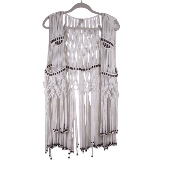 Elan Macramé Vest with Fringe and Beads, Size Large - Picture 1 of 9